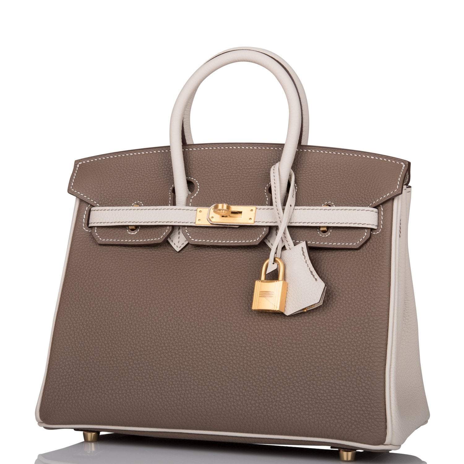 Hermes Birkin 25 Etoupe and Craie Togo Brushed Gold Hardware