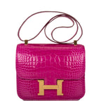 Hermes Rose Scheherazade Shiny Alligator Constance 24cm Gold Hardware