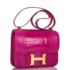 Hermes Rose Scheherazade Shiny Alligator Constance 24cm Gold Hardware