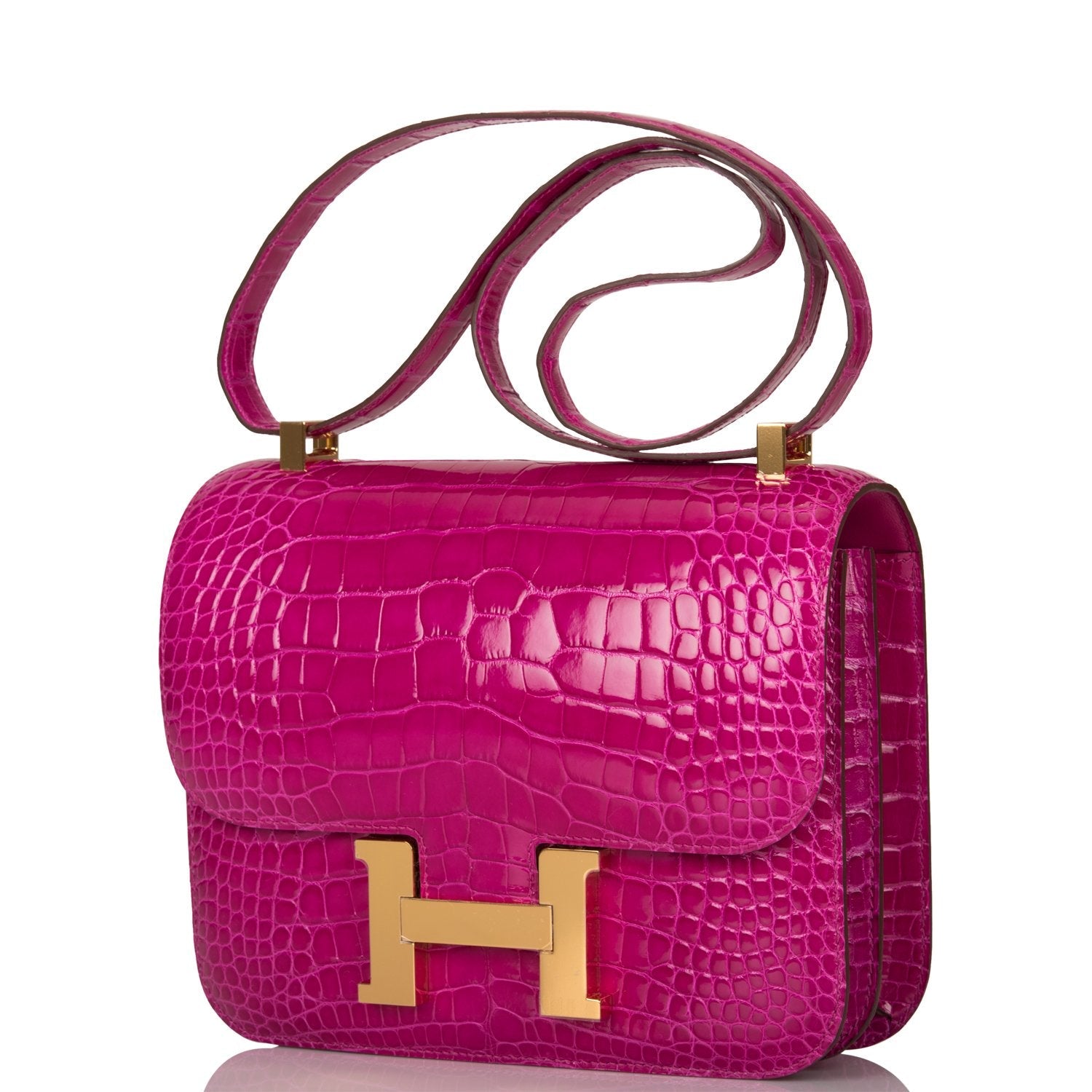 Hermes Rose Scheherazade Shiny Alligator Constance 24cm Gold Hardware