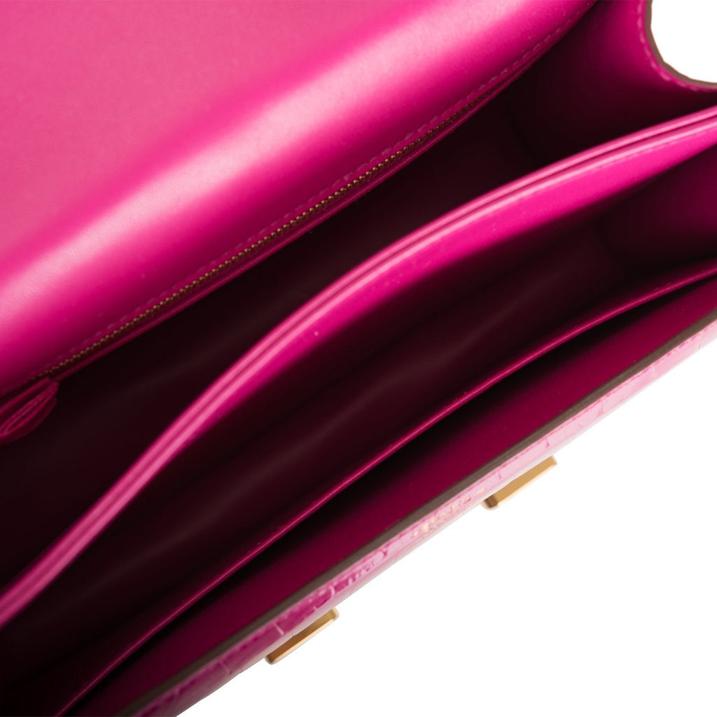 Hermes Rose Scheherazade Shiny Alligator Constance 24cm Gold Hardware