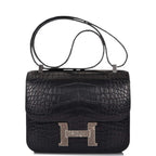 Hermes Black Matte Alligator and Ombre Lizard Marquette Constance 24cm Palladium Hardware