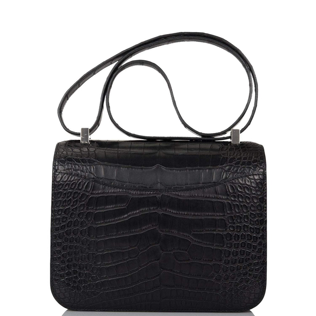 Hermes Black Matte Alligator and Ombre Lizard Marquette Constance 24cm Palladium Hardware