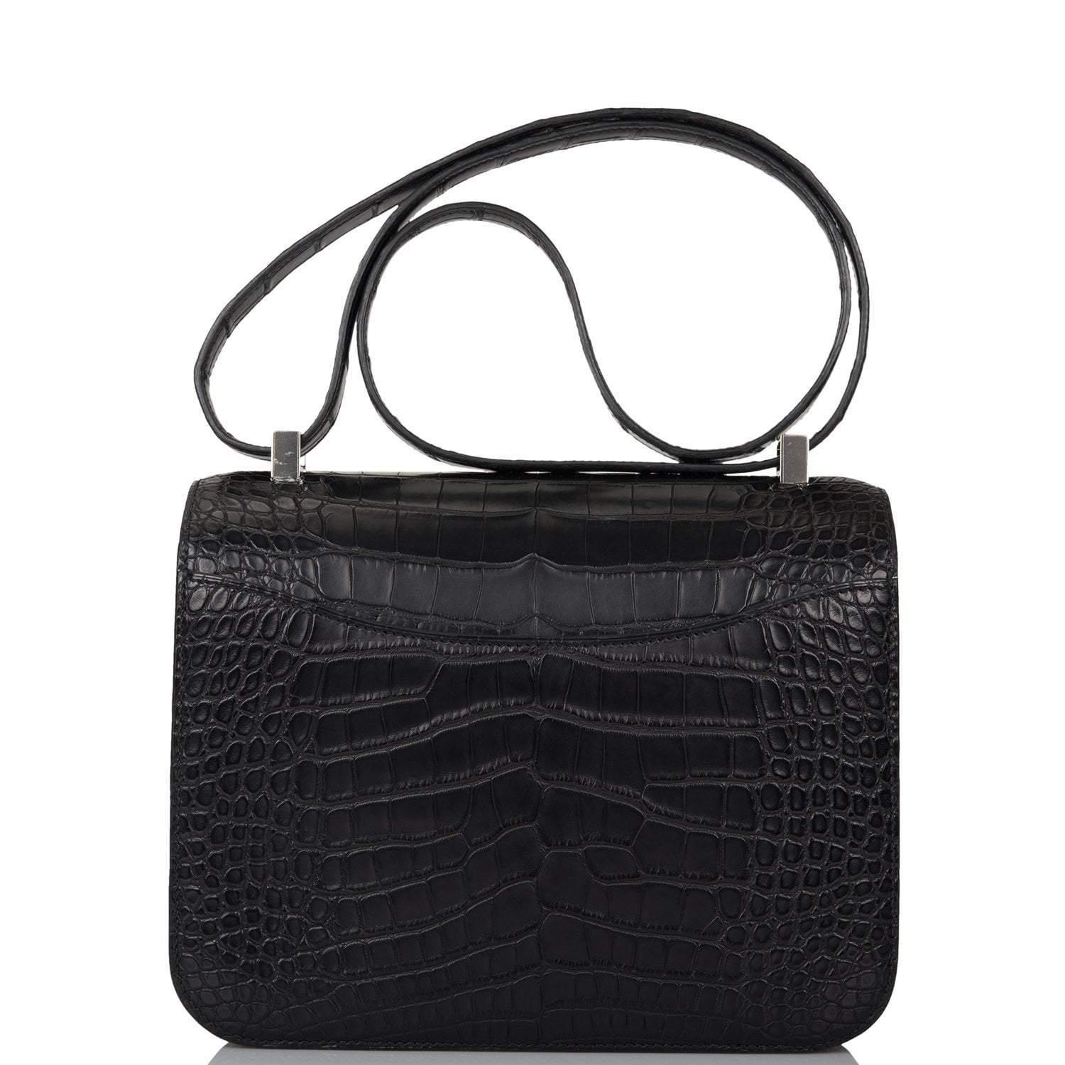 Hermes Black Matte Alligator and Ombre Lizard Marquette Constance 24cm Palladium Hardware