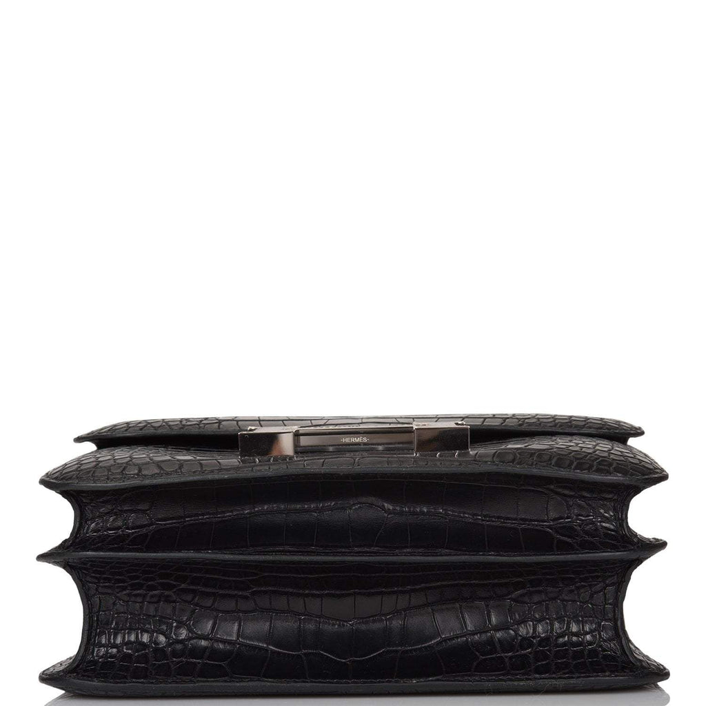 Hermes Black Matte Alligator and Ombre Lizard Marquette Constance 24cm Palladium Hardware