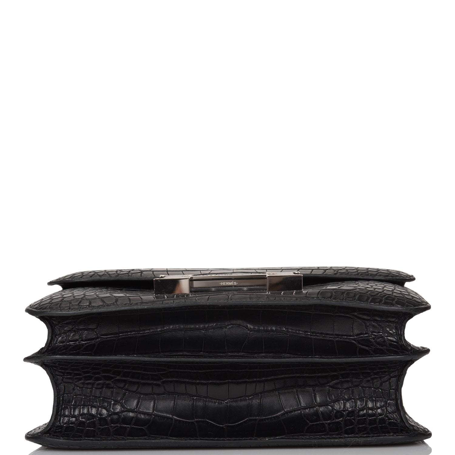 Hermes Black Matte Alligator and Ombre Lizard Marquette Constance 24cm Palladium Hardware