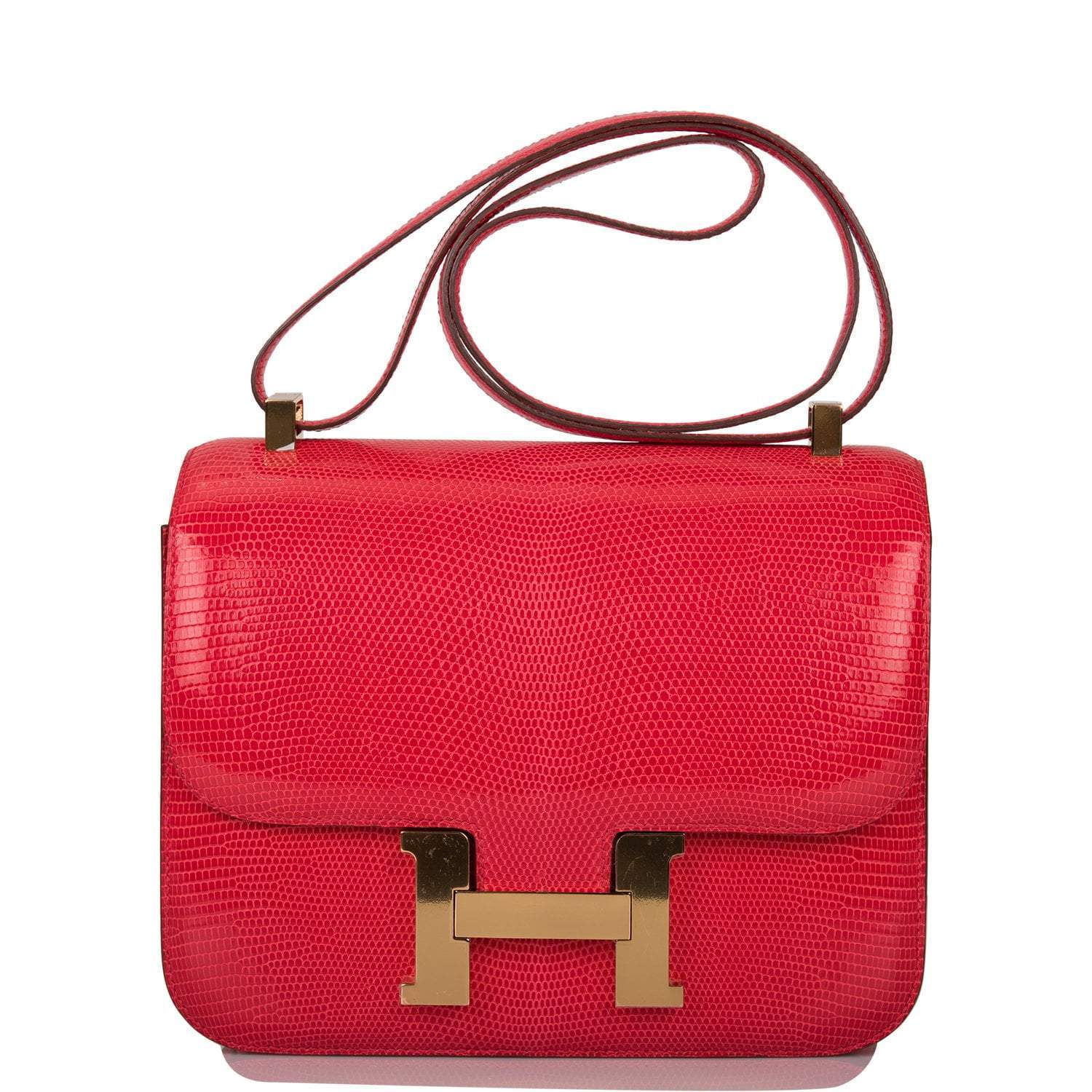 Hermes Rouge Exotique Lizard Niloticus Constance 24cm Gold Hardware