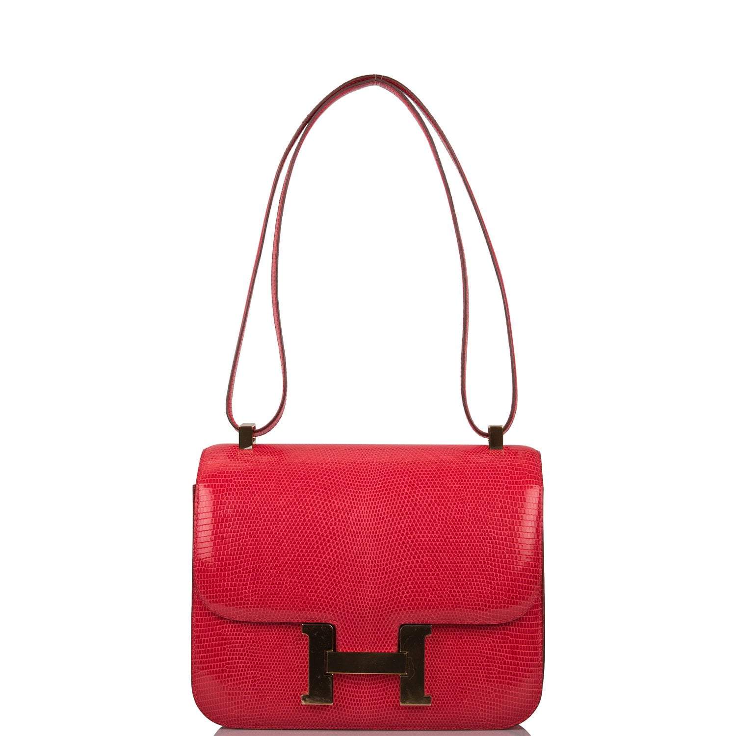 Hermes Rouge Exotique Lizard Niloticus Constance 24cm Gold Hardware