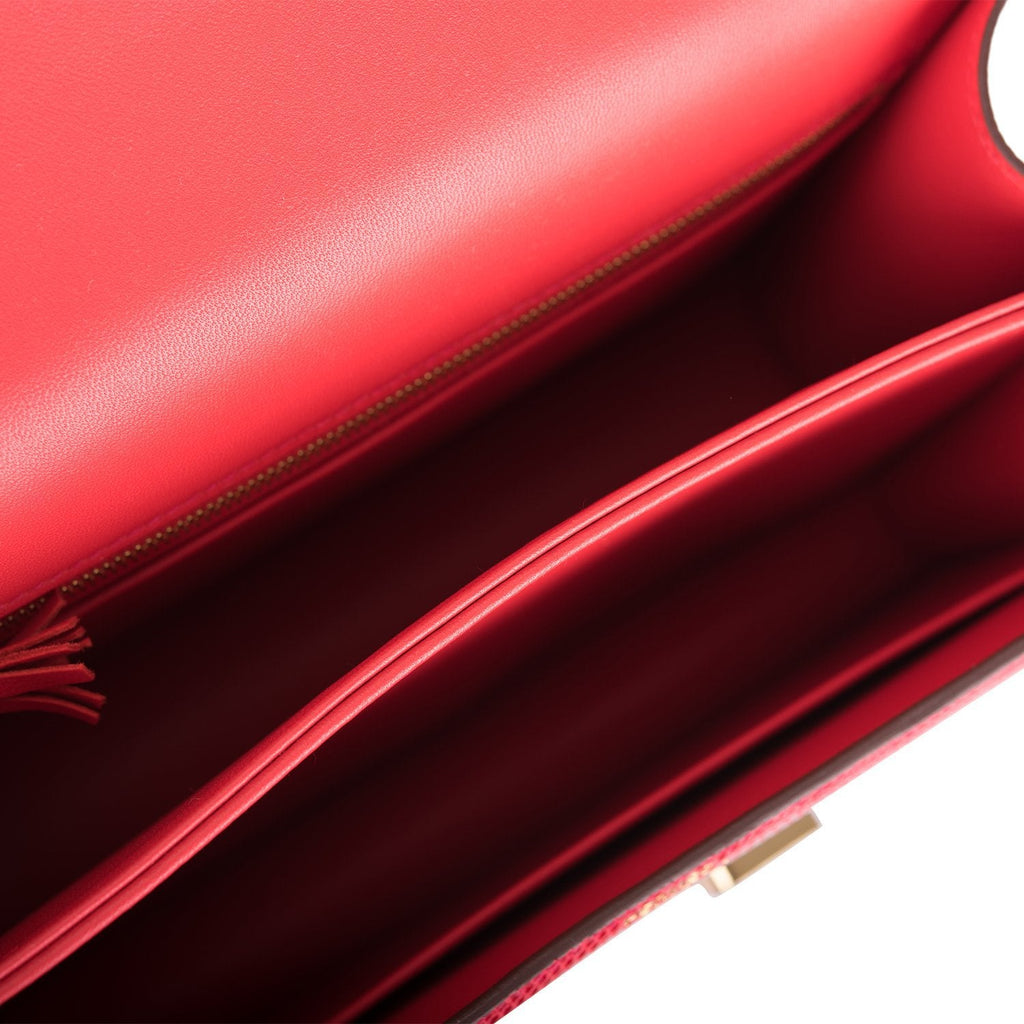 Hermes Rouge Exotique Lizard Niloticus Constance 24cm Gold Hardware