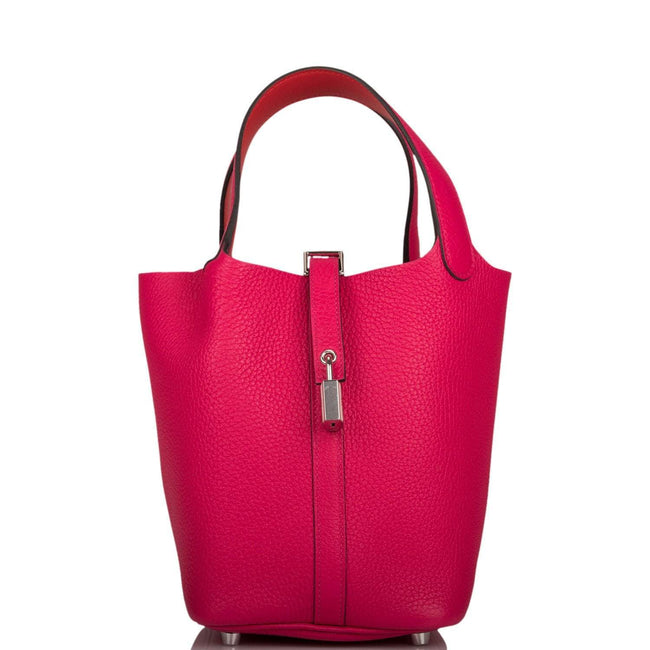 Hermes Rose Mexico Clemence Picotin Lock 18cm Palladium Hardware Hover Image