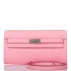 Hermes Rose Confetti Epsom Kelly Wallet To Go Palladium Hardware