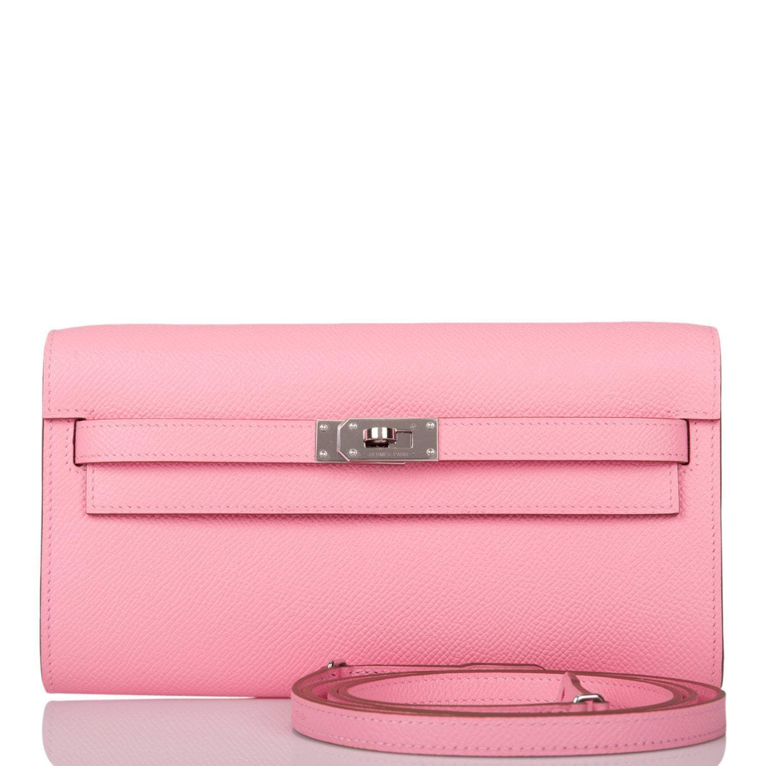 Hermes Rose Confetti Epsom Kelly Wallet To Go Palladium Hardware