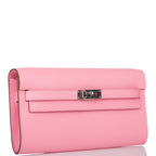 Hermes Rose Confetti Epsom Kelly Wallet To Go Palladium Hardware