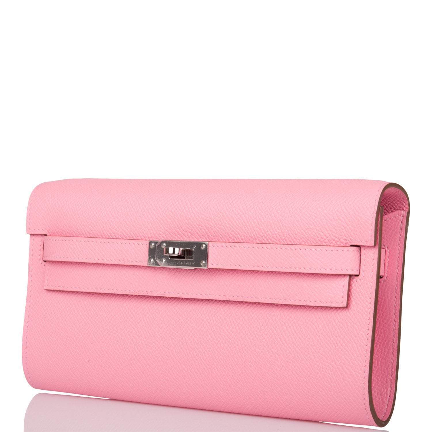 Hermes Rose Confetti Epsom Kelly Wallet To Go Palladium Hardware