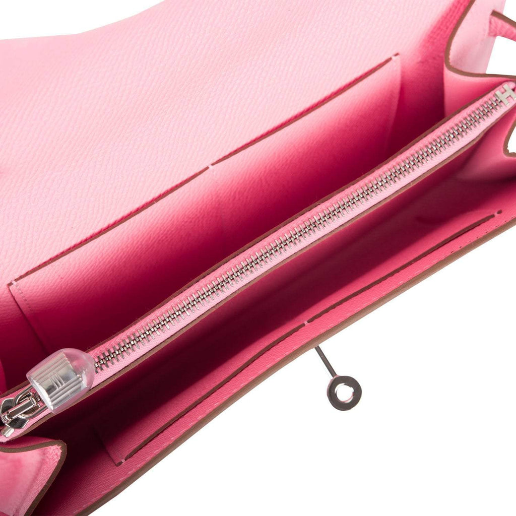 Hermes Rose Confetti Epsom Kelly Wallet To Go Palladium Hardware