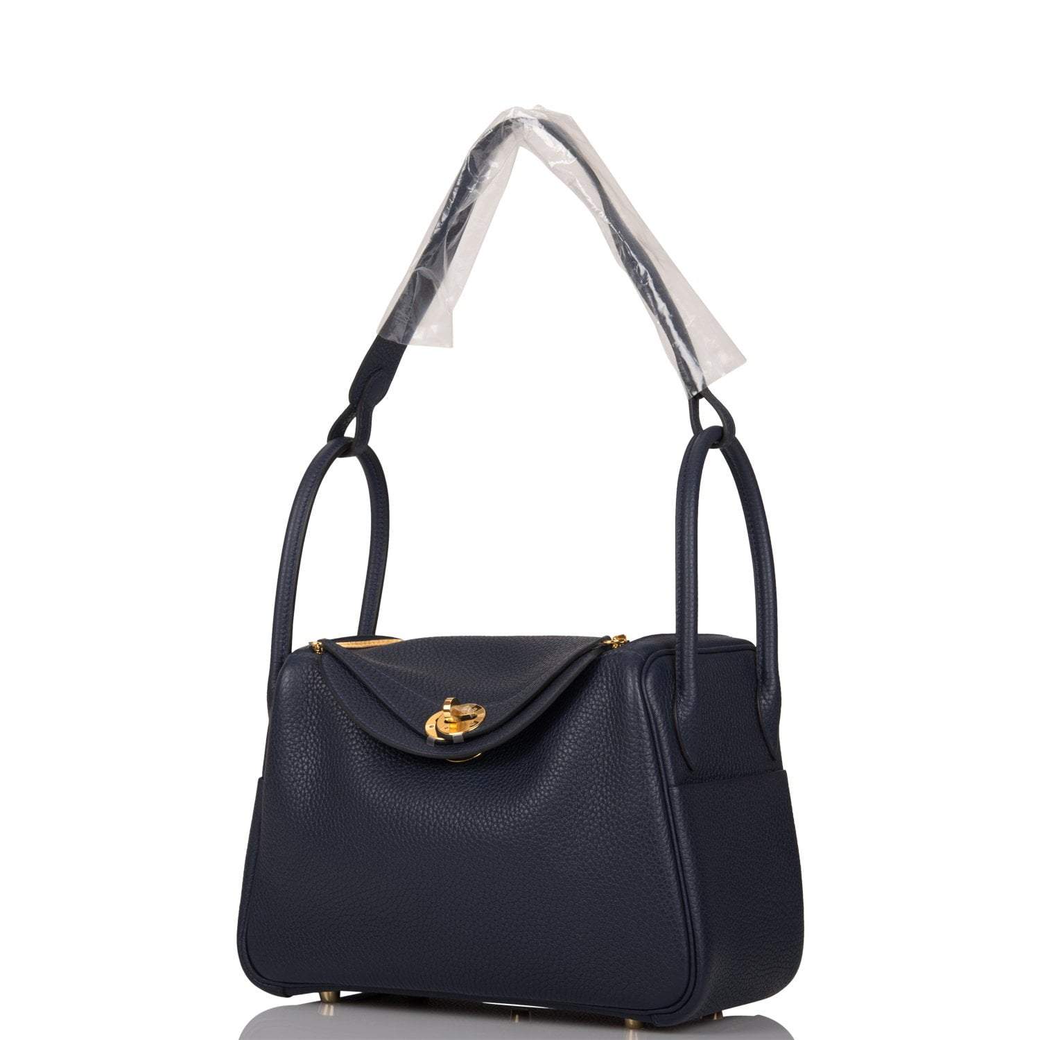 Hermes Bleu Nuit Clemence Lindy 26cm Gold Hardware