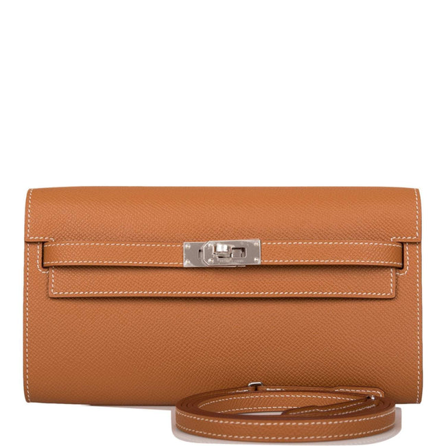 Hermes Gold Epsom Kelly Wallet To Go Palladium Hardware Hover Image