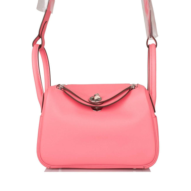 Hermes Rose D'Ete Swift Mini Lindy Palladium Hardware Hover Image