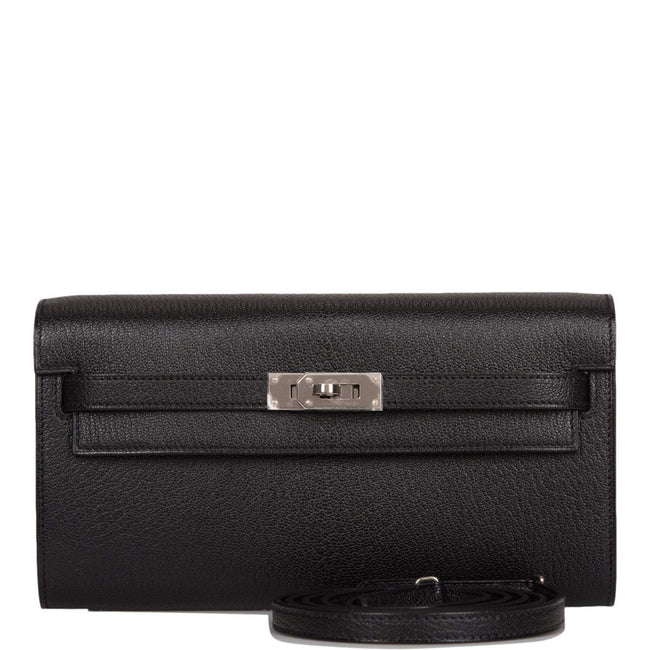 Hermes Black Chevre Kelly Wallet To Go Palladium Hardware Main Image