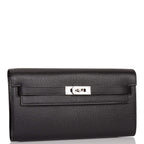 Hermes Black Chevre Kelly Wallet To Go Palladium Hardware
