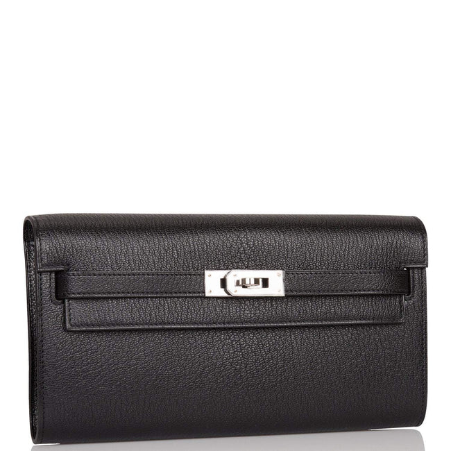 Hermes Black Chevre Kelly Wallet To Go Palladium Hardware Hover Image