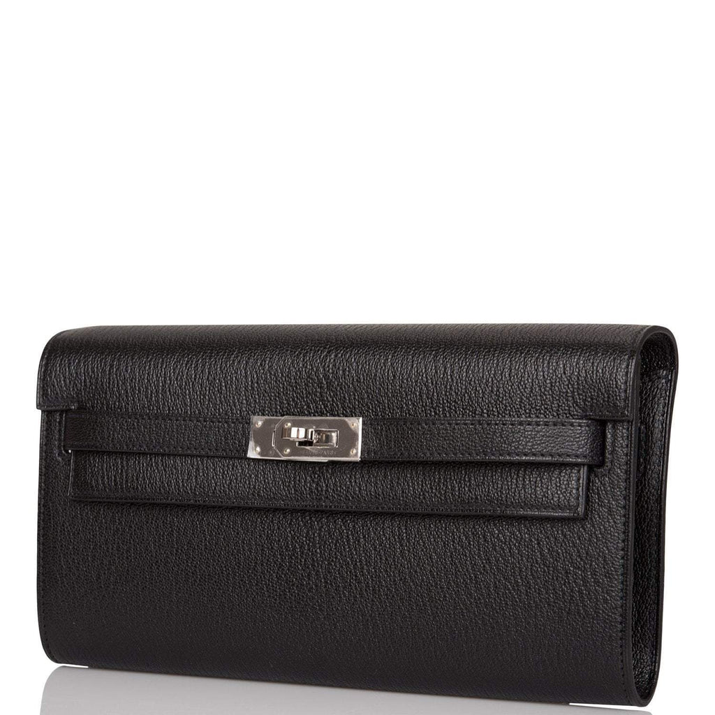 Hermes Black Chevre Kelly Wallet To Go Palladium Hardware