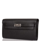 Hermes Black Chevre Kelly Wallet To Go Palladium Hardware