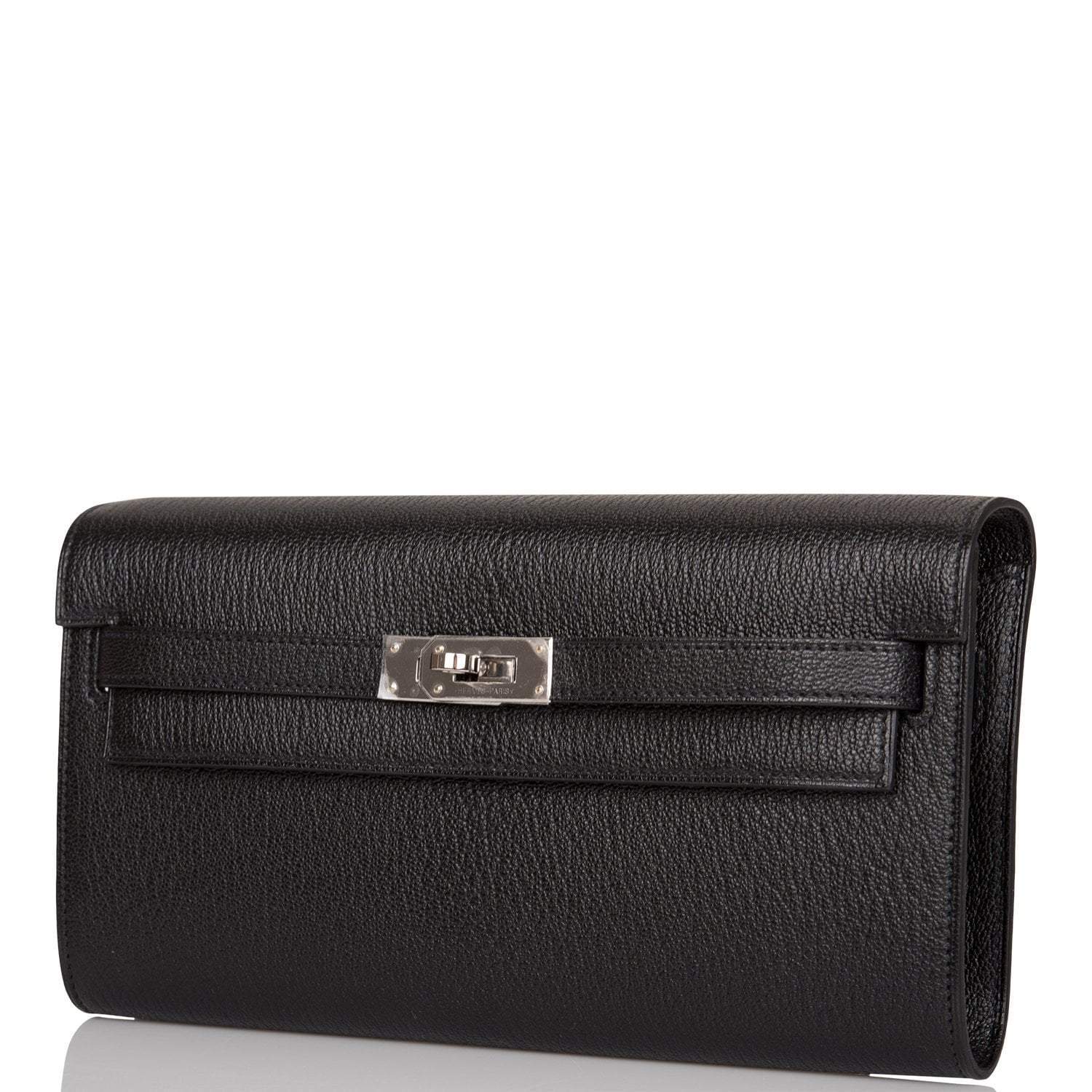 Hermes Black Chevre Kelly Wallet To Go Palladium Hardware