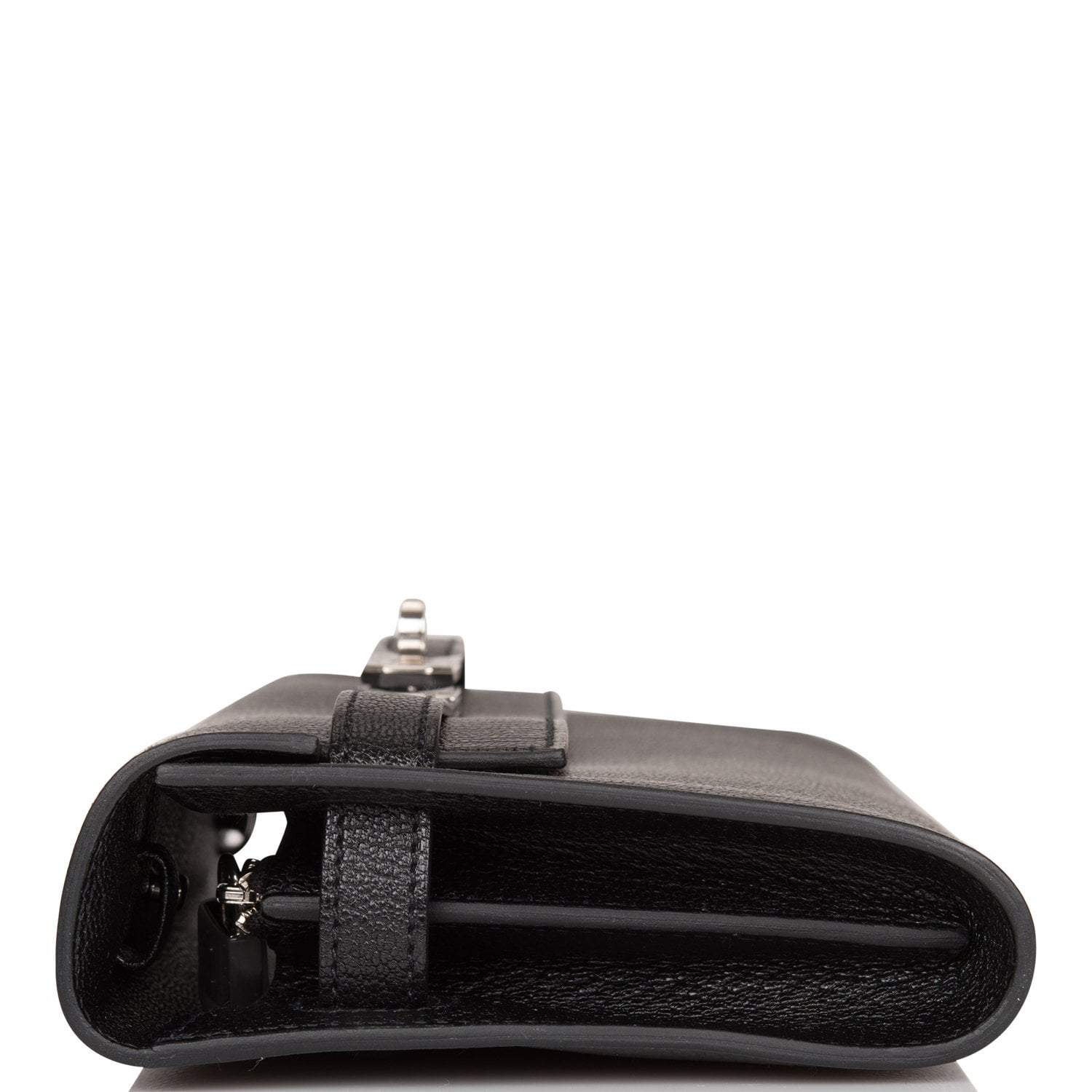 Hermes Black Chevre Kelly Wallet To Go Palladium Hardware