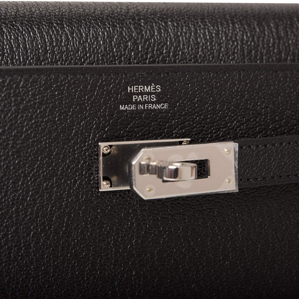 Hermes Black Chevre Kelly Wallet To Go Palladium Hardware