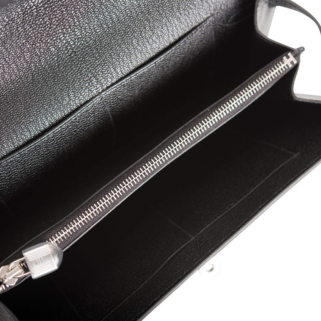 Hermes Black Chevre Kelly Wallet To Go Palladium Hardware
