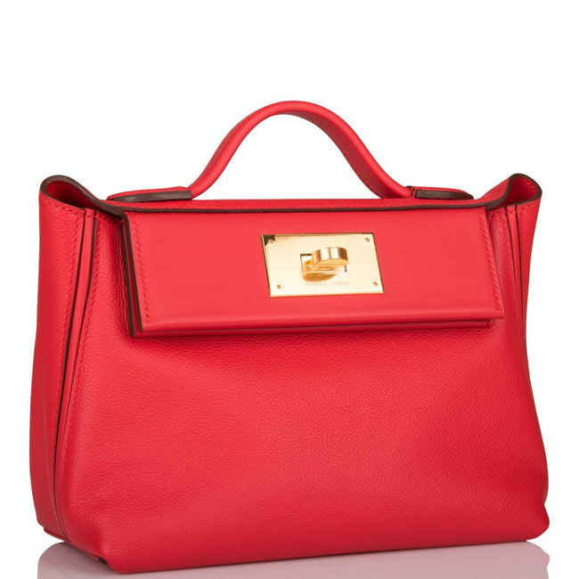 Hermes Rouge de Coeur Evercolor and Swift Mini 24/24 Bag Gold Hardware Hover Image