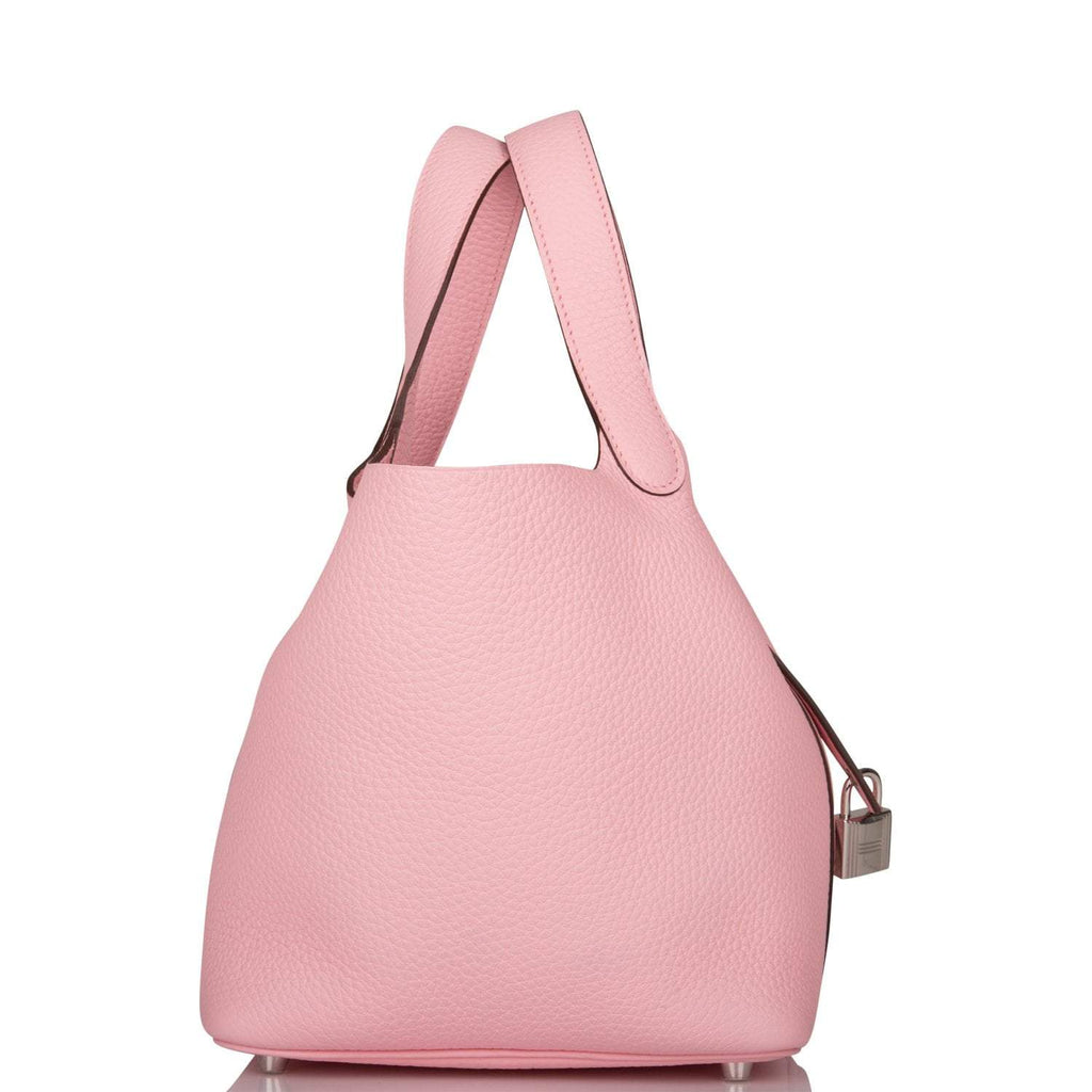Hermes Rose Sakura Clemence Picotin Lock 18cm Palladium Hardware