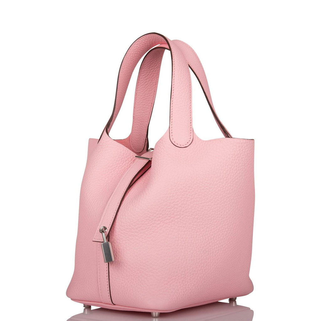 Hermes Rose Sakura Clemence Picotin Lock 18cm Palladium Hardware