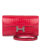 Hermes Rose Extreme Shiny Alligator Constance Wallet To Go Palladium Hardware