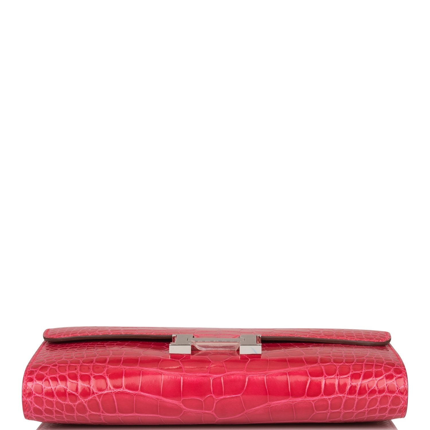 Hermes Rose Extreme Shiny Alligator Constance Wallet To Go Palladium Hardware