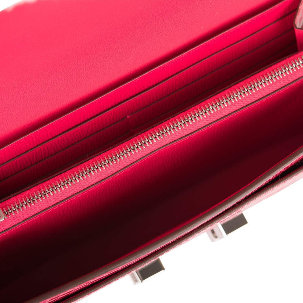 Hermes Rose Extreme Shiny Alligator Constance Wallet To Go Palladium Hardware