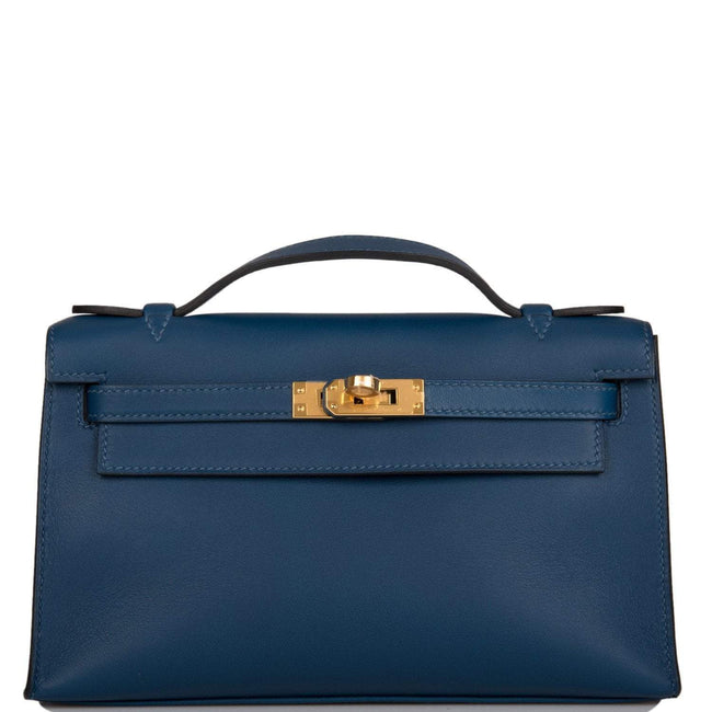Hermes Deep Blue Swift Mini Kelly Pochette Gold Hardware Hover Image