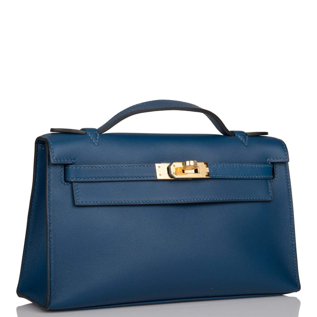 Hermes Deep Blue Swift Mini Kelly Pochette Gold Hardware