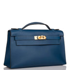 Hermes Deep Blue Swift Mini Kelly Pochette Gold Hardware
