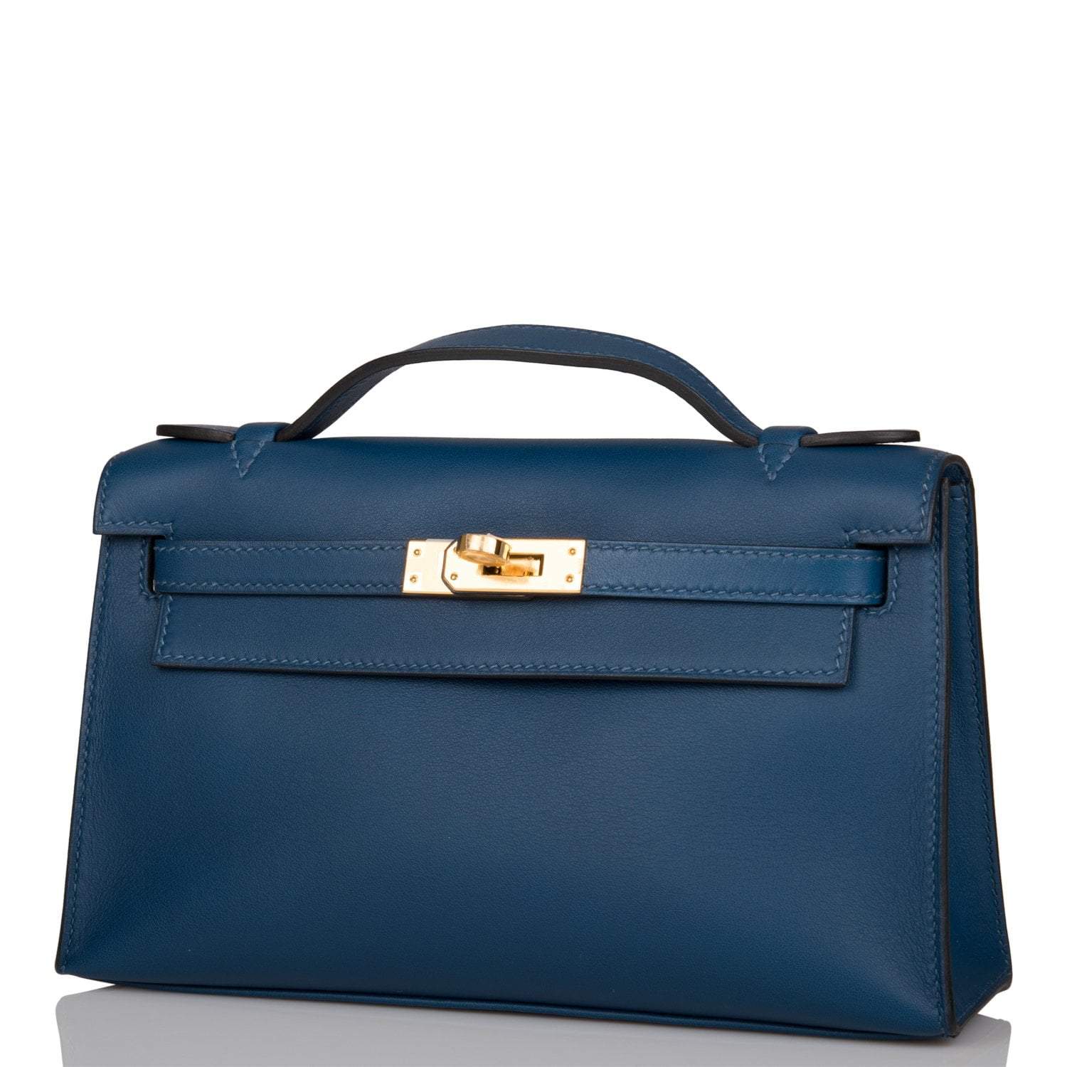 Hermes Deep Blue Swift Mini Kelly Pochette Gold Hardware