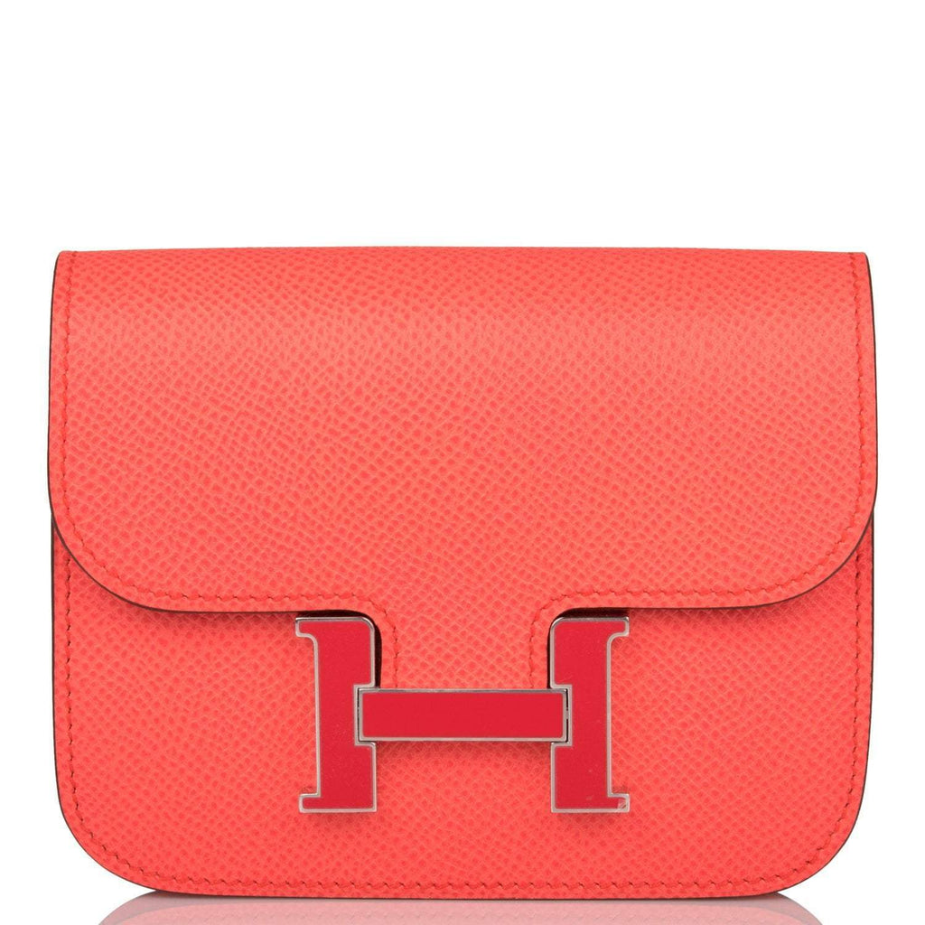Hermes Rose Texas Epsom Constance Slim Wallet Palladium Hardware