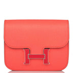 Hermes Rose Texas Epsom Constance Slim Wallet Palladium Hardware