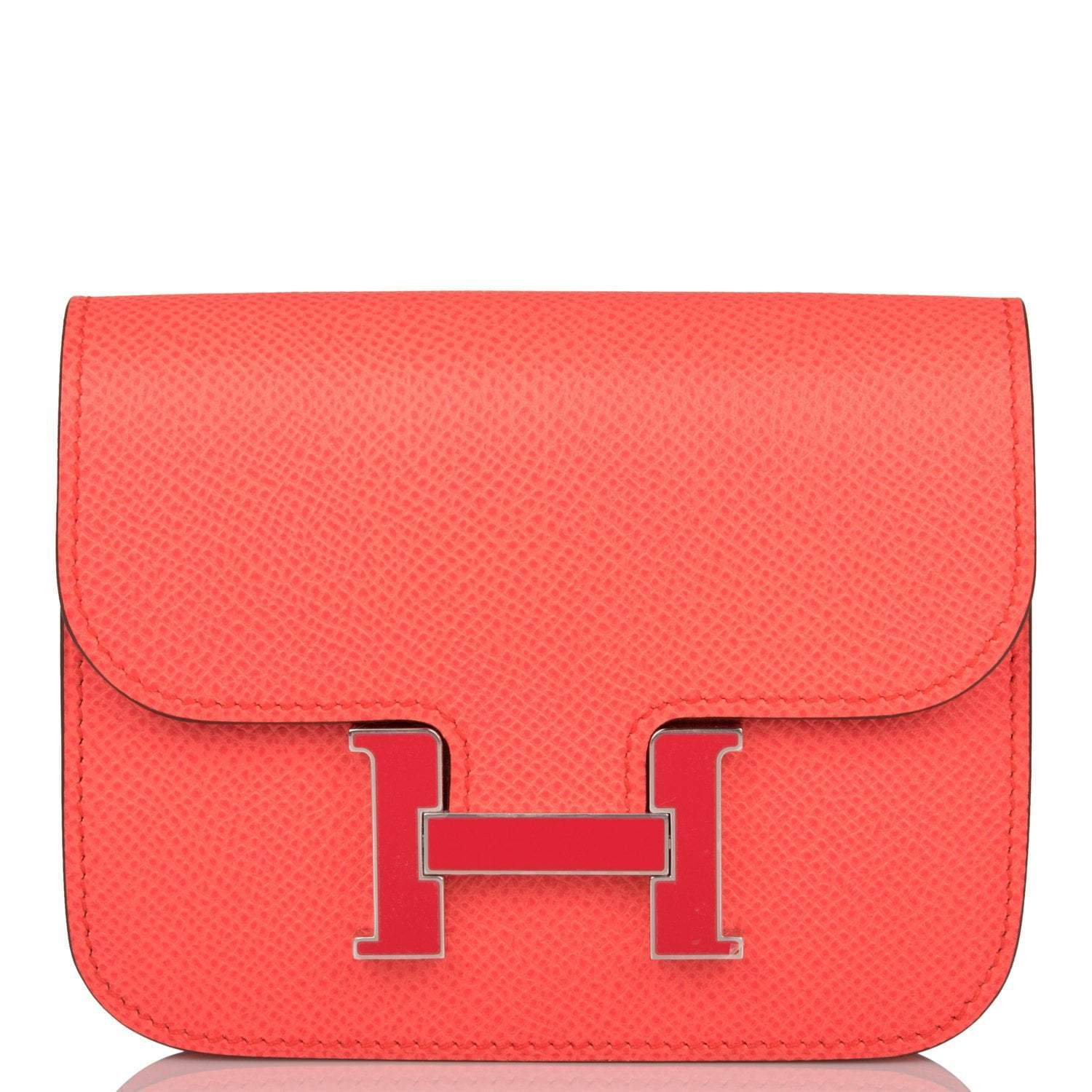 Hermes Rose Texas Epsom Constance Slim Wallet Palladium Hardware