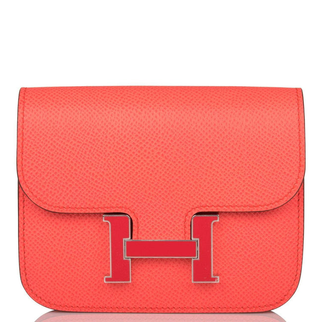 Hermes Rose Texas Epsom Constance Slim Wallet Palladium Hardware Hover Image