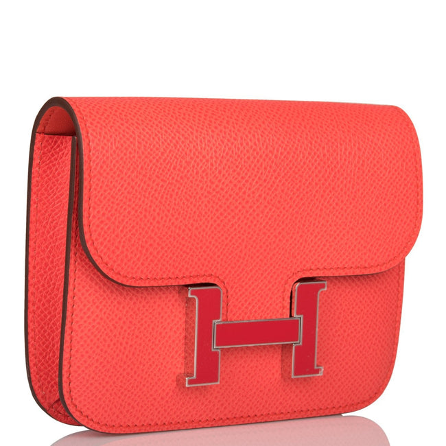 Hermes Rose Texas Epsom Constance Slim Wallet Palladium Hardware Main Image