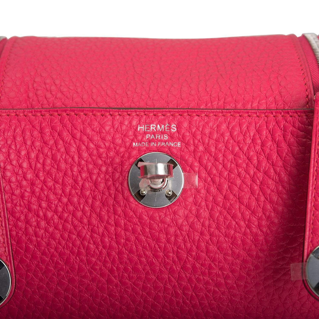 Hermes Rose Extreme Clemence Mini Lindy Palladium Hardware
