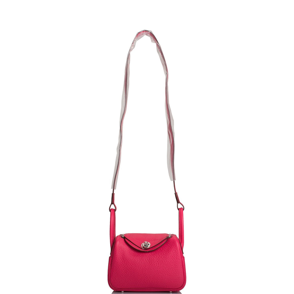 Hermes Rose Extreme Clemence Mini Lindy Palladium Hardware
