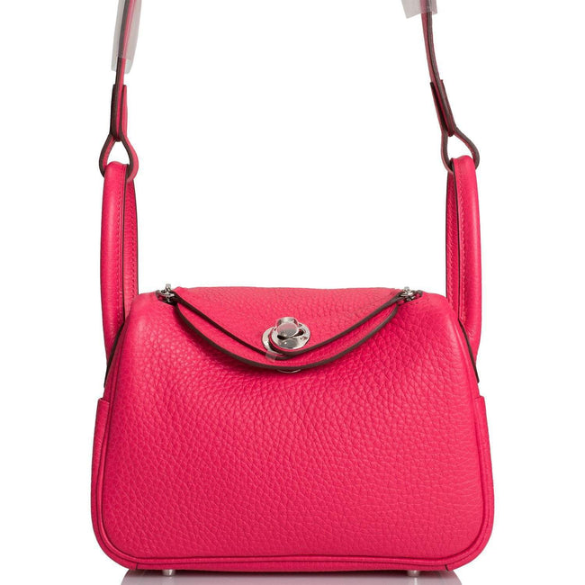 Hermes Rose Extreme Clemence Mini Lindy Palladium Hardware Hover Image