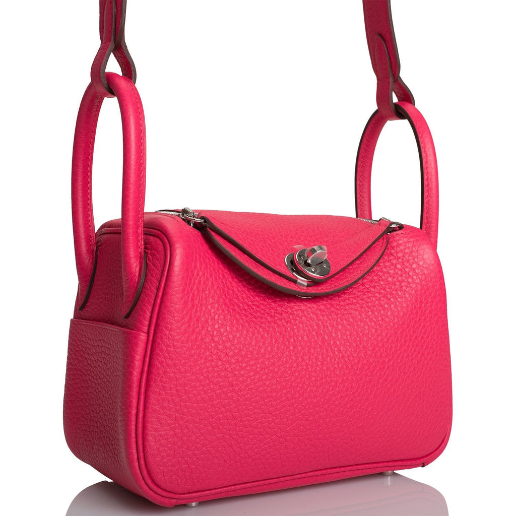 Hermes Rose Extreme Clemence Mini Lindy Palladium Hardware